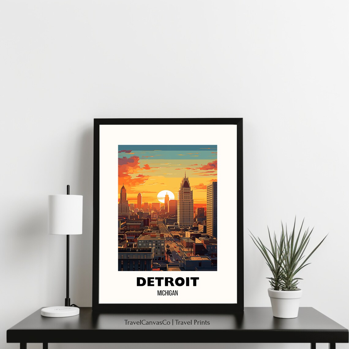 Detroit Michigan Sunset Skyline Poster With Glowing Downtown Towers - Image 3