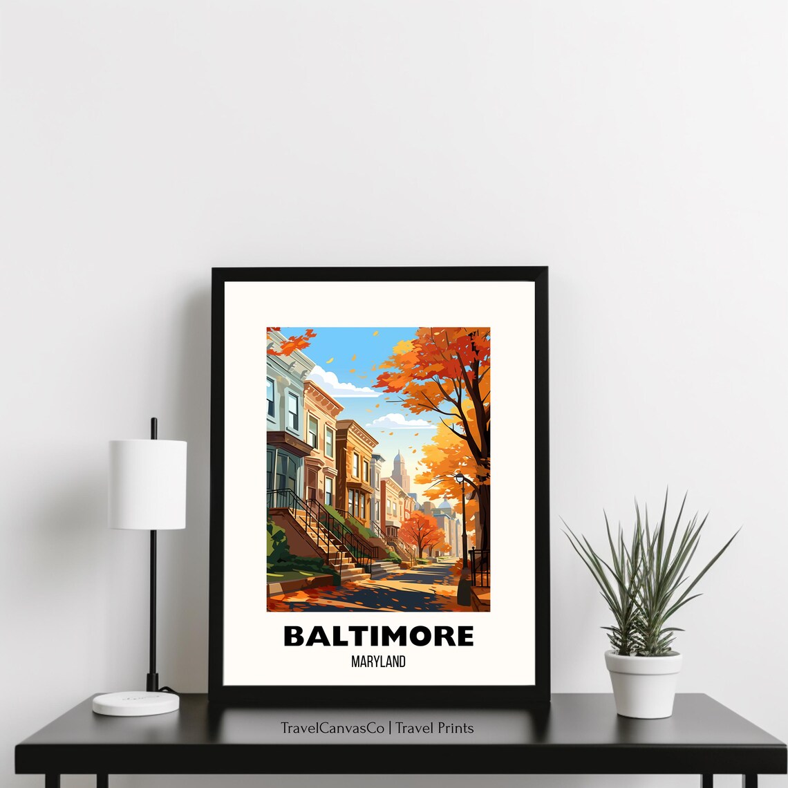 Baltimore Maryland Autumn Street Rowhouses Fall Travel City Poster - Image 3