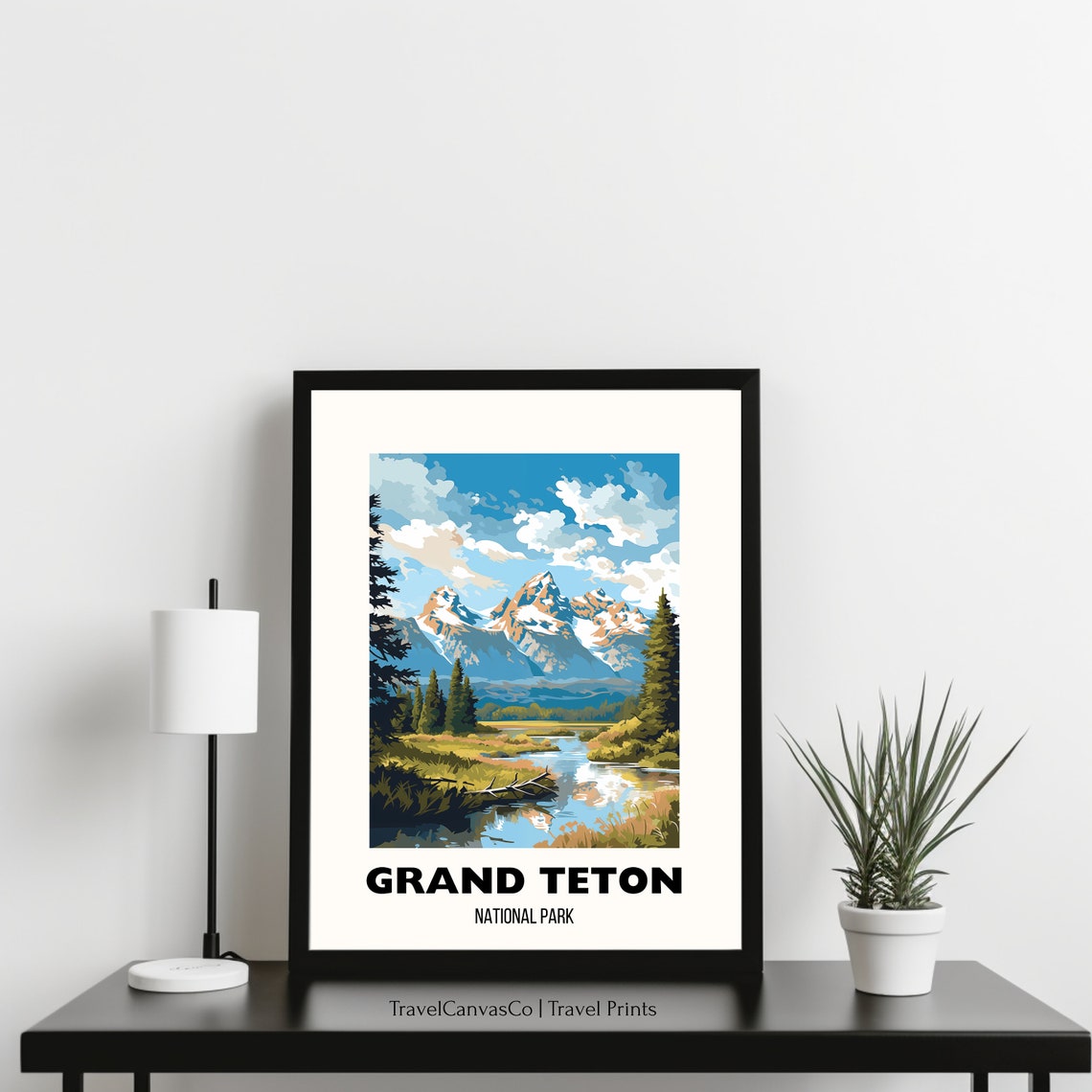 Grand Teton National Park Snowy Peaks Lake Retro Travel Poster - Image 3