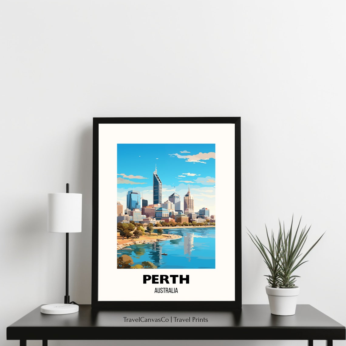 Perth Australia Modern Skyline On Swan River Sunny Travel Poster - Image 3