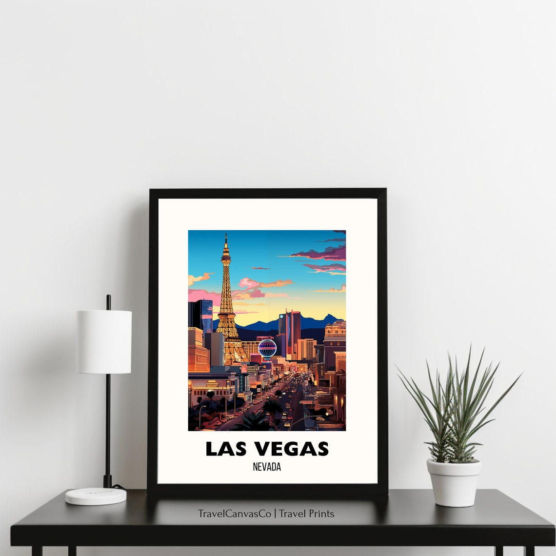 Las Vegas Nevada Strip Eiffel Tower Sunset Vintage Travel Poster - Image 3