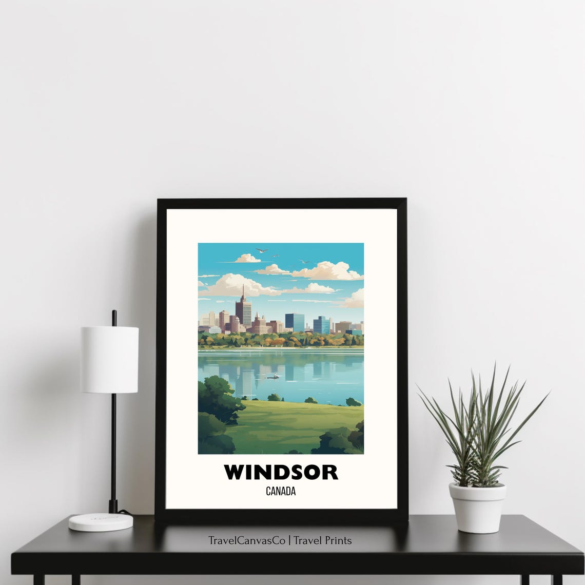 Windsor Canada Skyline Across The River Summer Travel Poster - Image 3