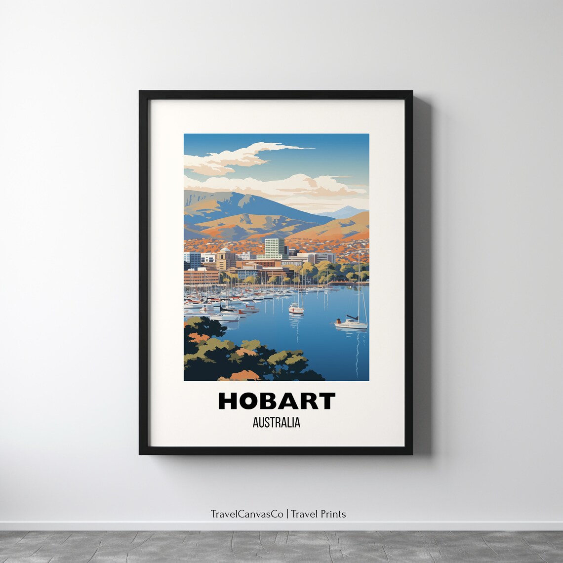 Hobart Tasmania Harbor Sailing Boats Scenic Coast Travel Poster
