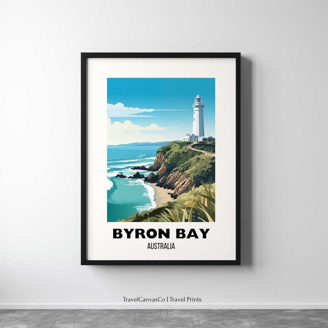 Byron Bay Australia Lighthouse Over Coastal Cliffs Travel Poster