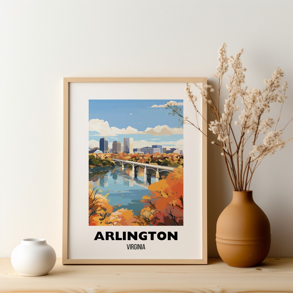 Arlington Virginia Autumn River Skyline Bridge Travel Poster - Image 2