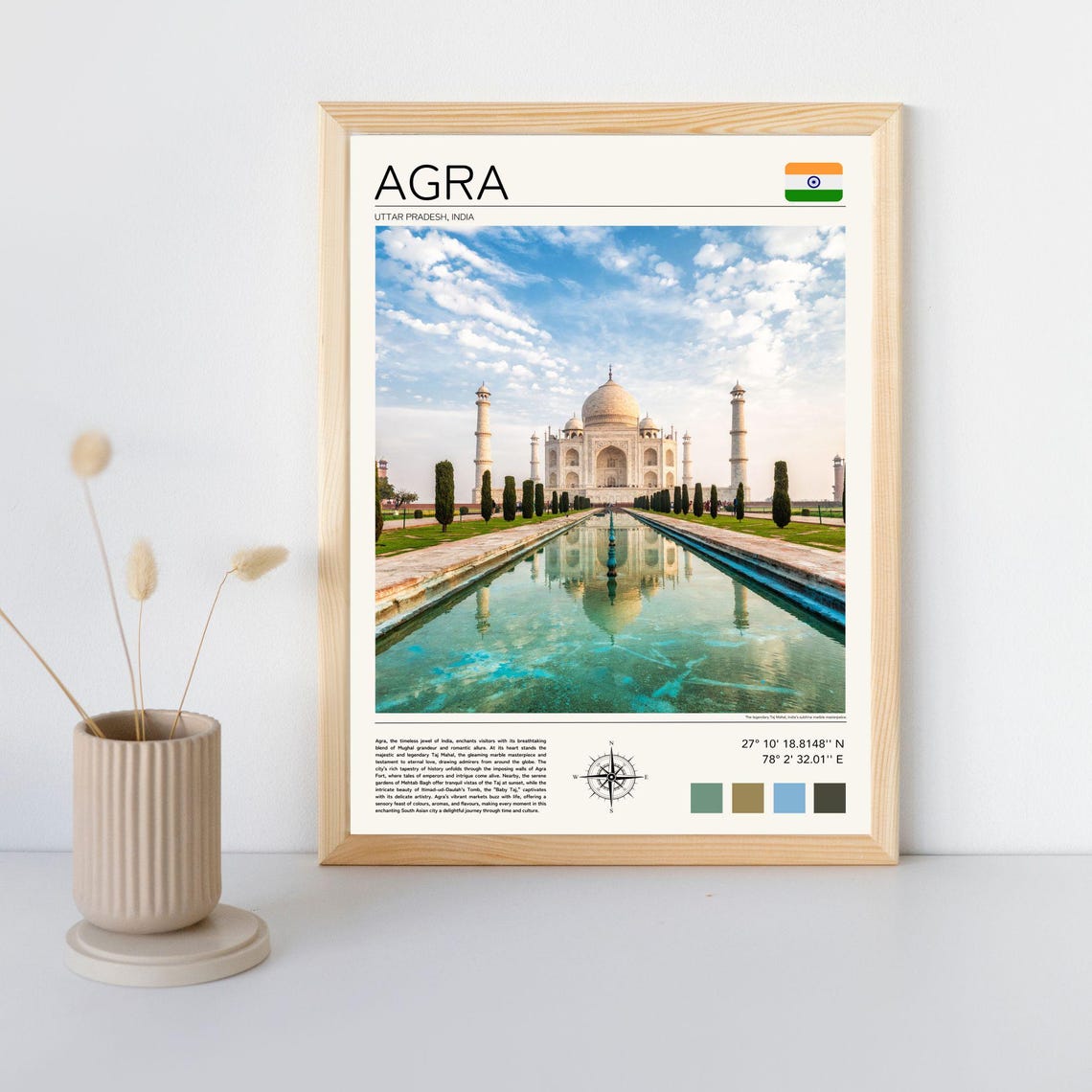 Agra Taj Mahal India Reflection Pool Mughal Architecture Travel Poster - Image 5