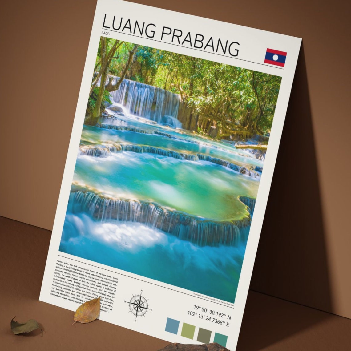 Luang Prabang Laos Turquoise Terraced Waterfall Jungle Travel Poster - Image 5