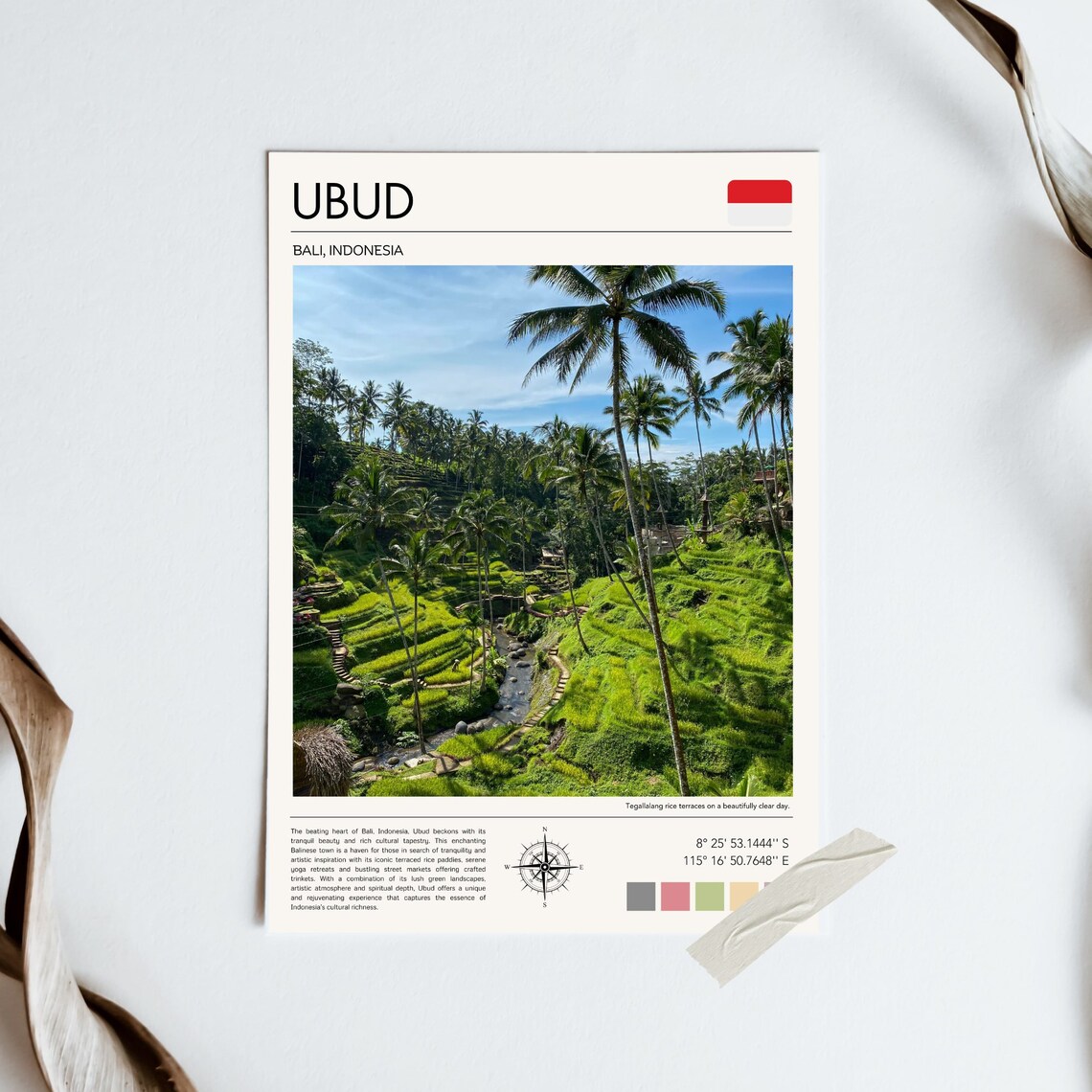 Ubud Bali Tegalalang Rice Terraces Lush Palm Trees Travel Poster - Image 5