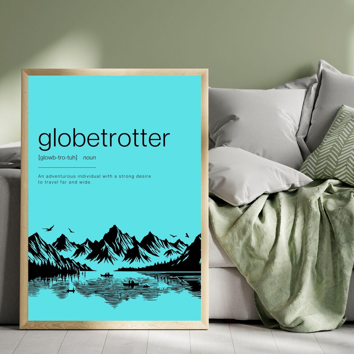 Globetrotter Definition Adventurer Dictionary Art Mountain Lake Poster - Image 2