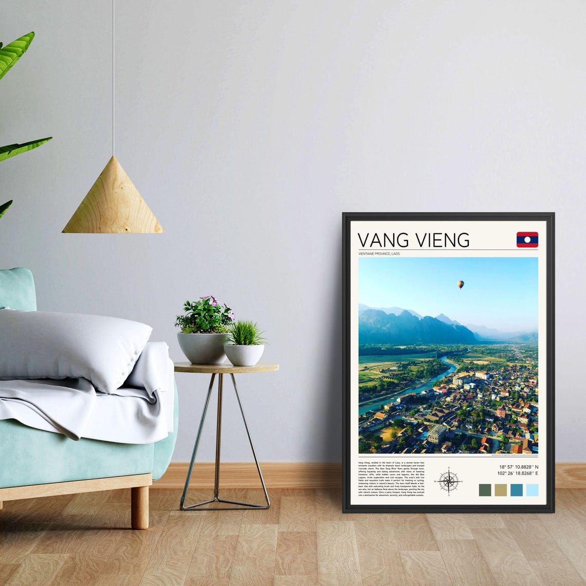 Vang Vieng Laos Aerial Town River Karst Mountains Balloon Poster - Image 5