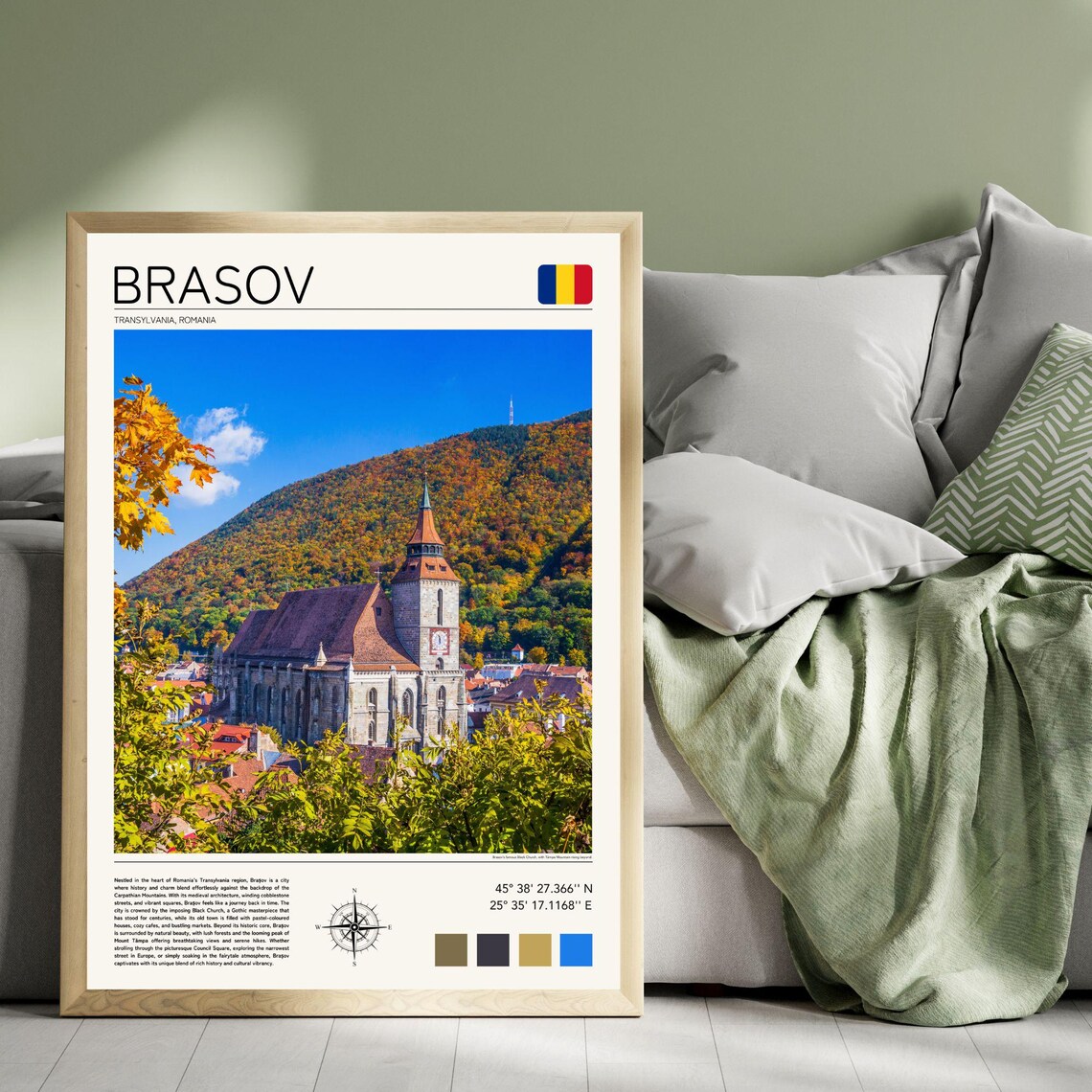 Brasov Romania Black Church Transylvania Autumn Mountain Town Poster - Image 2