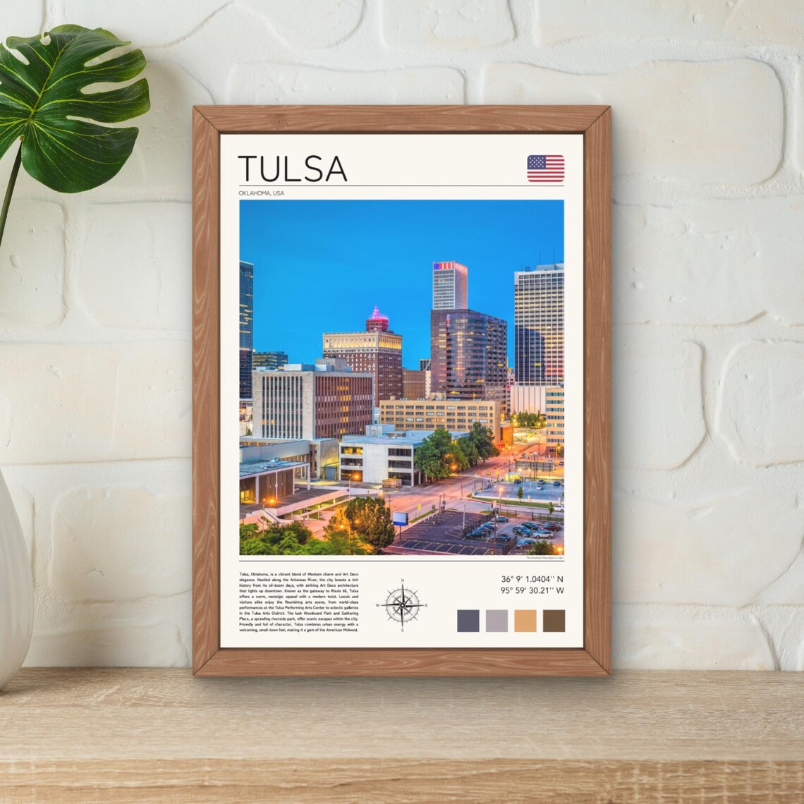 Tulsa Oklahoma Skyline Blue Hour Downtown City Lights Poster