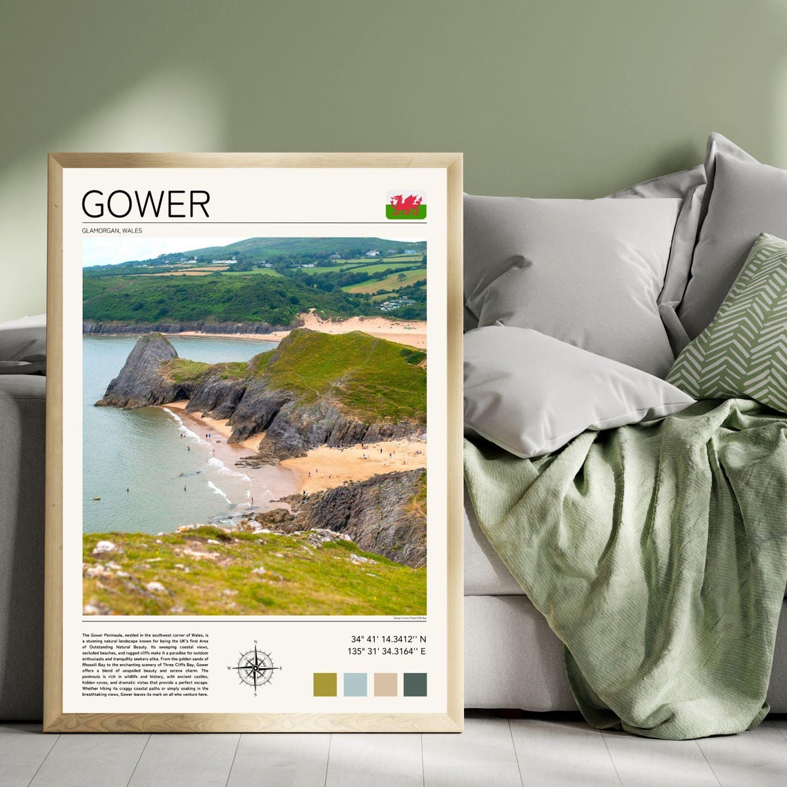 Gower Wales Dramatic Coastal Cliffs Beach Minimalist Travel Poster - Image 4