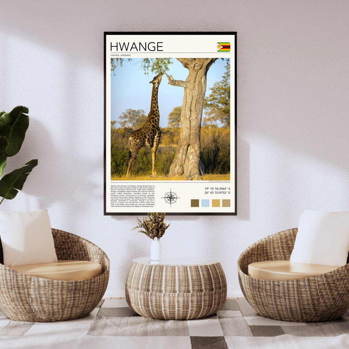 Hwange Zimbabwe Giraffe Safari Wildlife National Park Travel Poster - Image 3