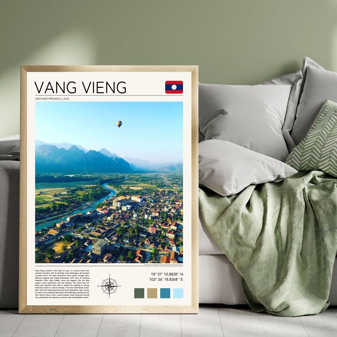 Vang Vieng Laos Aerial Town River Karst Mountains Balloon Poster - Image 3