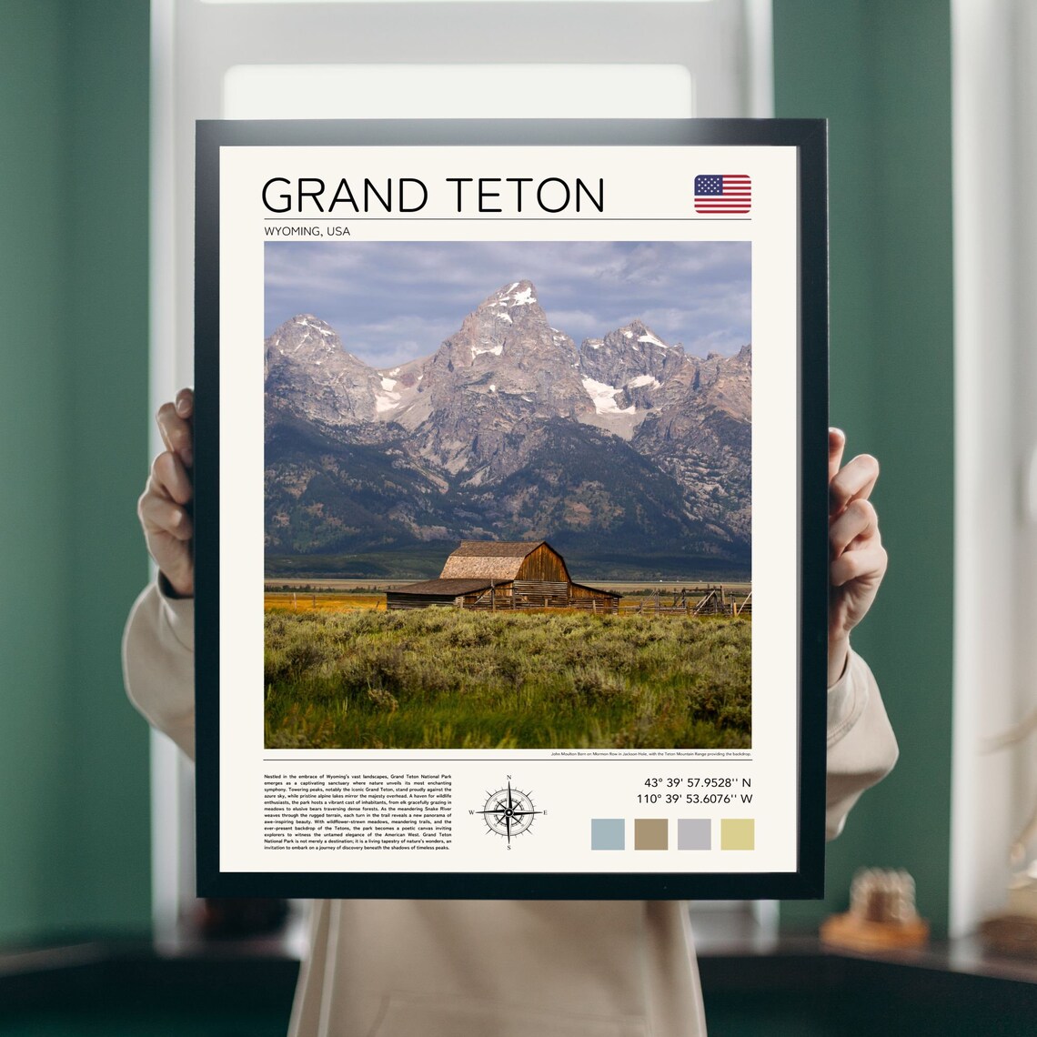 Grand Teton Wyoming Historic Barn Mountain Range Minimalist Travel Poster - Image 4