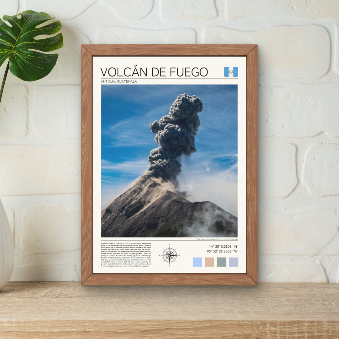 Volcan De Fuego Erupting Ash Cloud Antigua Guatemala Travel Poster