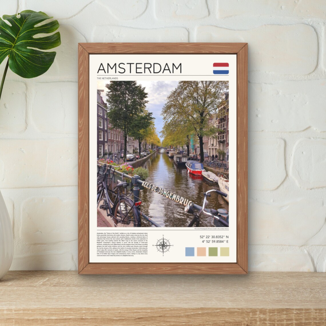Amsterdam Netherlands Canal Bikes Bridge Minimalist Travel Poster