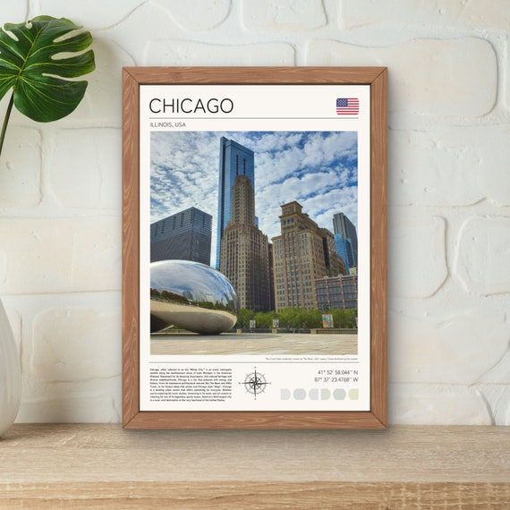 Chicago Poster Chicago Print Chicago Wall Art Travel Photography Chicago Gift Idea Chicago Travel Art Cloud Gate Usa Art Print