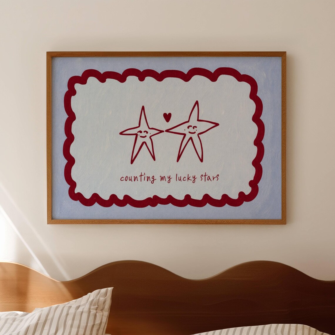 Counting My Lucky Stars Smiling Starfish Blue Retro Bedroom Art Print