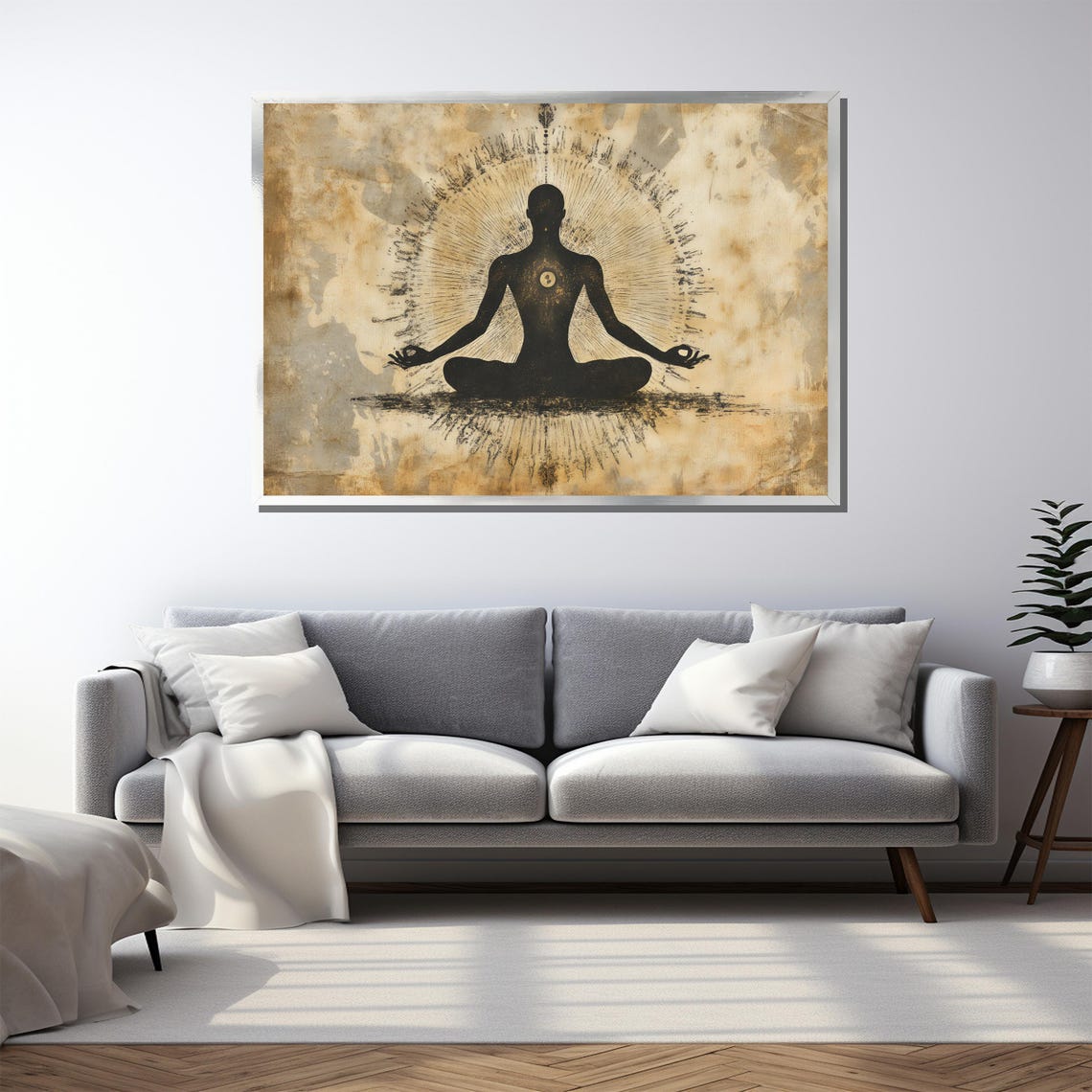 Meditating Silhouette Vintage Parchment Yin Yang Spiritual Wall Poster - Image 3
