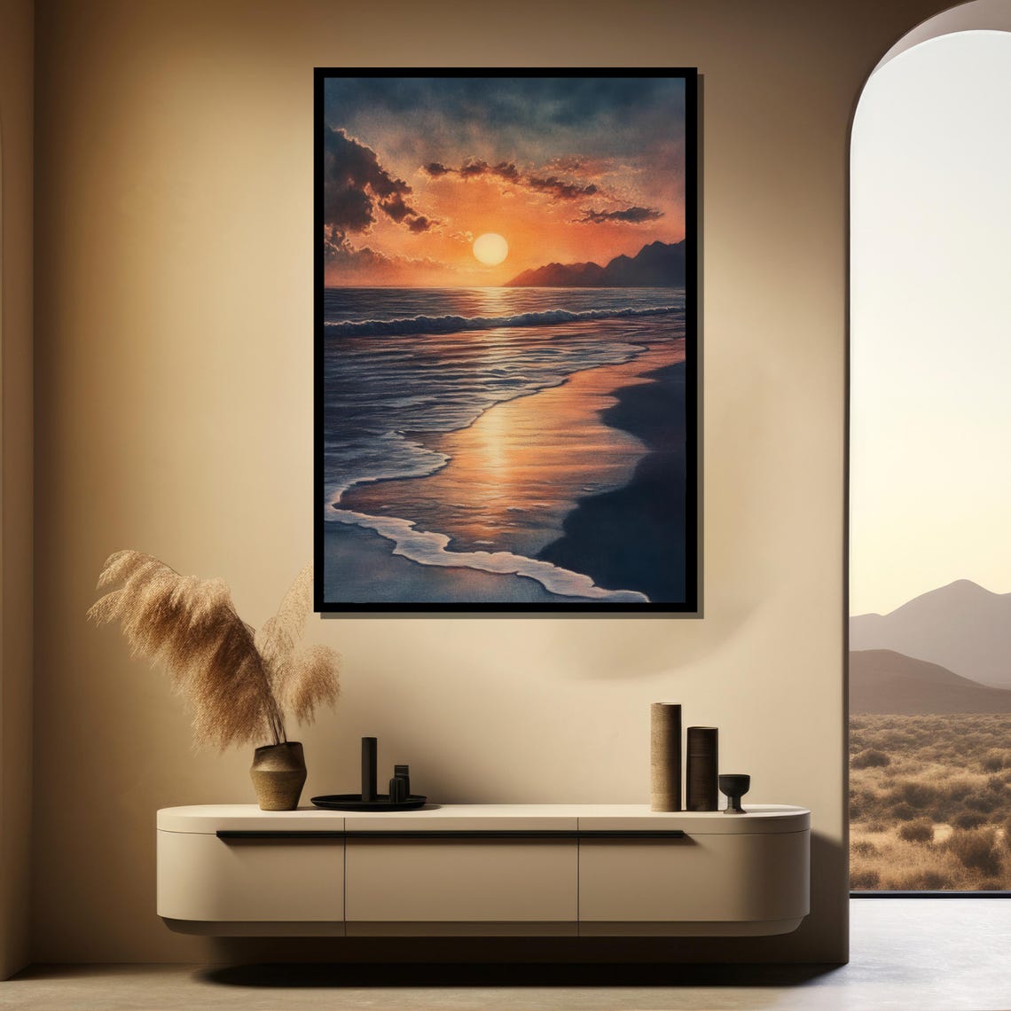 Sunset Beach Waves With Golden Orange Sky Tranquil Ocean Poster - Image 4