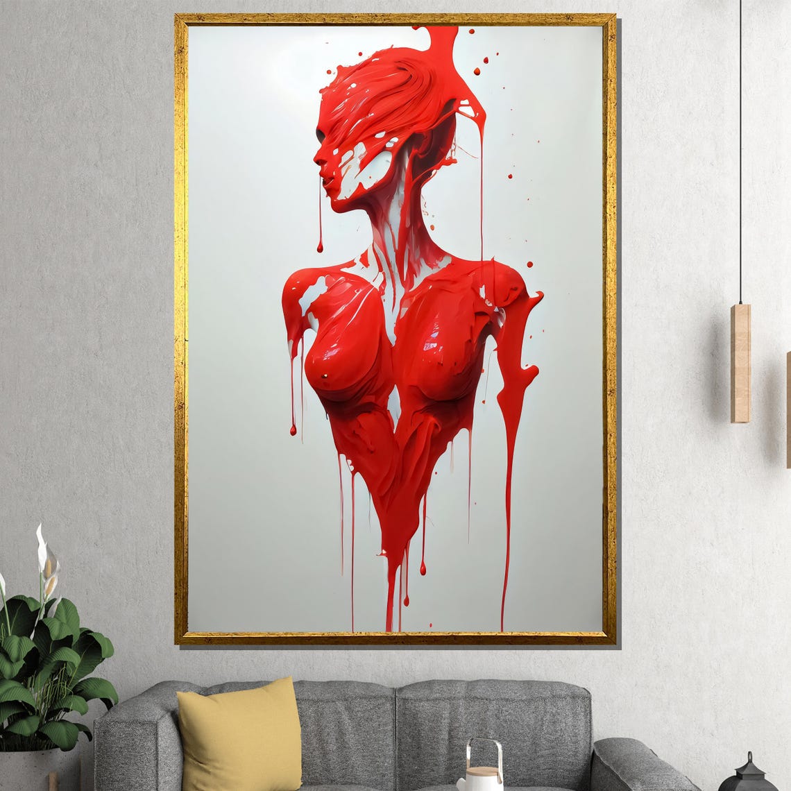Melting Red Woman Profile Dissolving Abstract Painting Poster