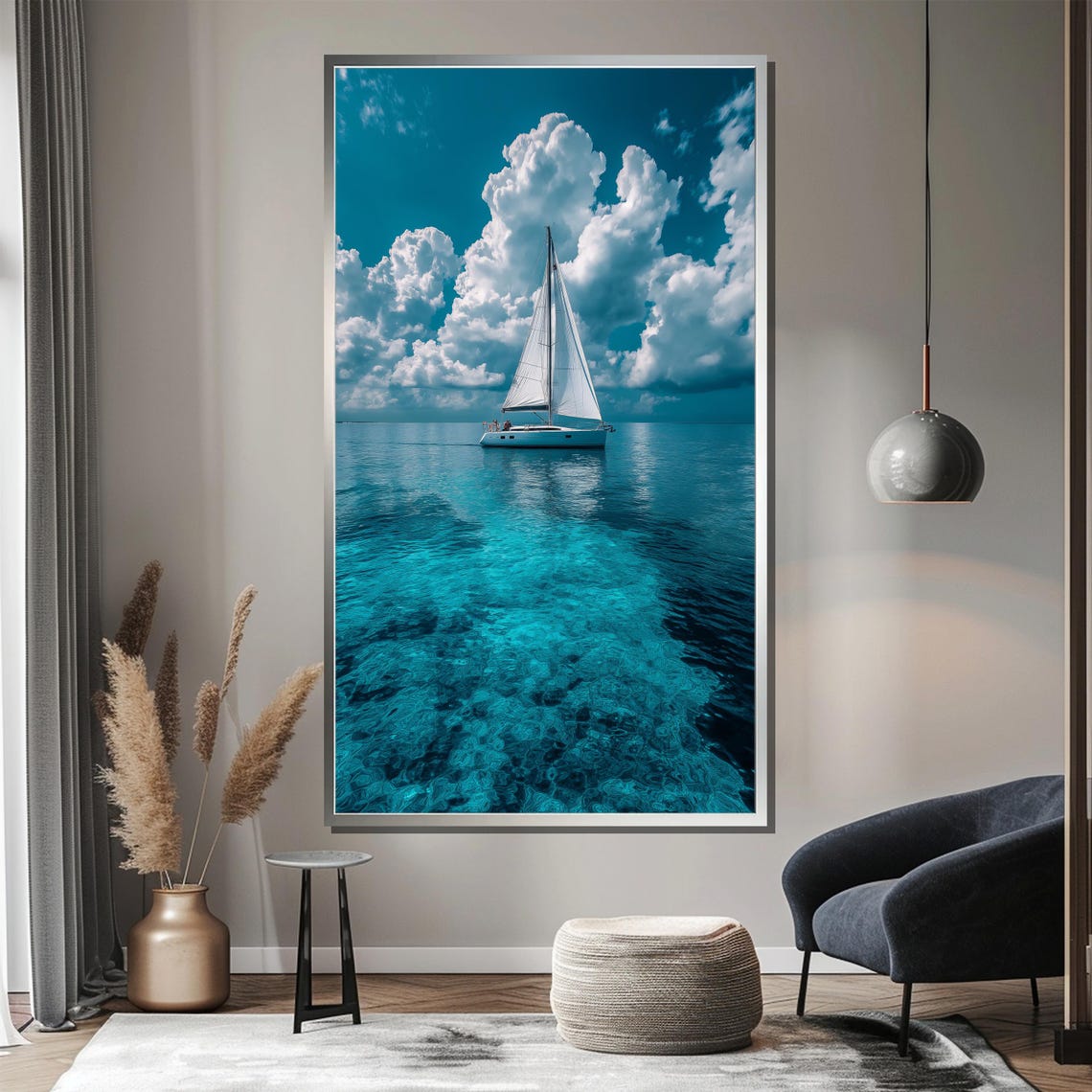 Sailing On Crystal Clear Waters Painting Serene Ocean Wall Art With Vibrant Clouds Nautical Gift For Sea Lovers - Image 3