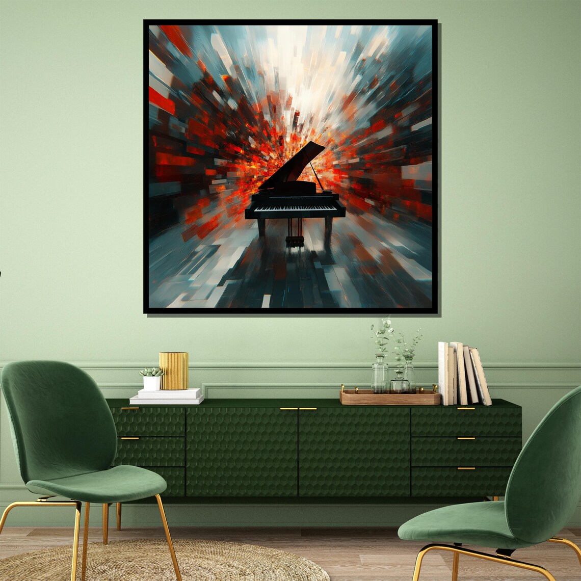 Grand Piano in a Vibrant Abstract Red and Blue Color Burst Poster - Image 4