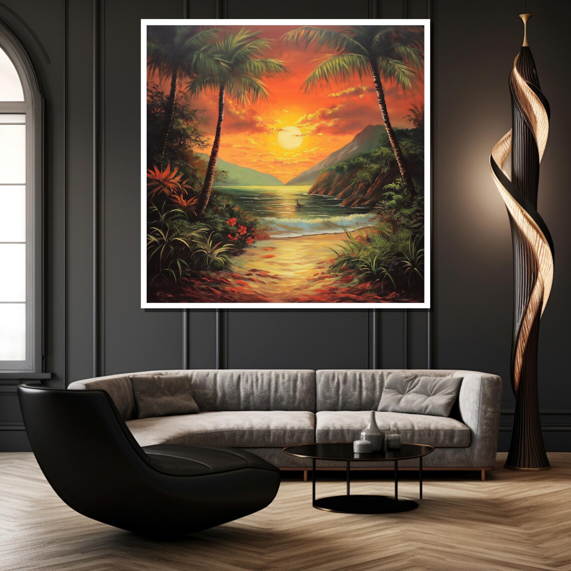 Tropical Sunset Painting, Vibrant Coastal Decor - Image 2
