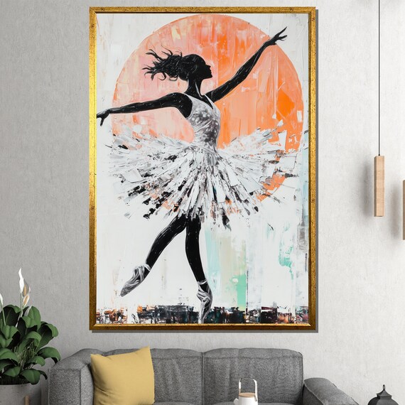 Abstract Ballerina Painting With an Orange Sun and White Tutu Poster