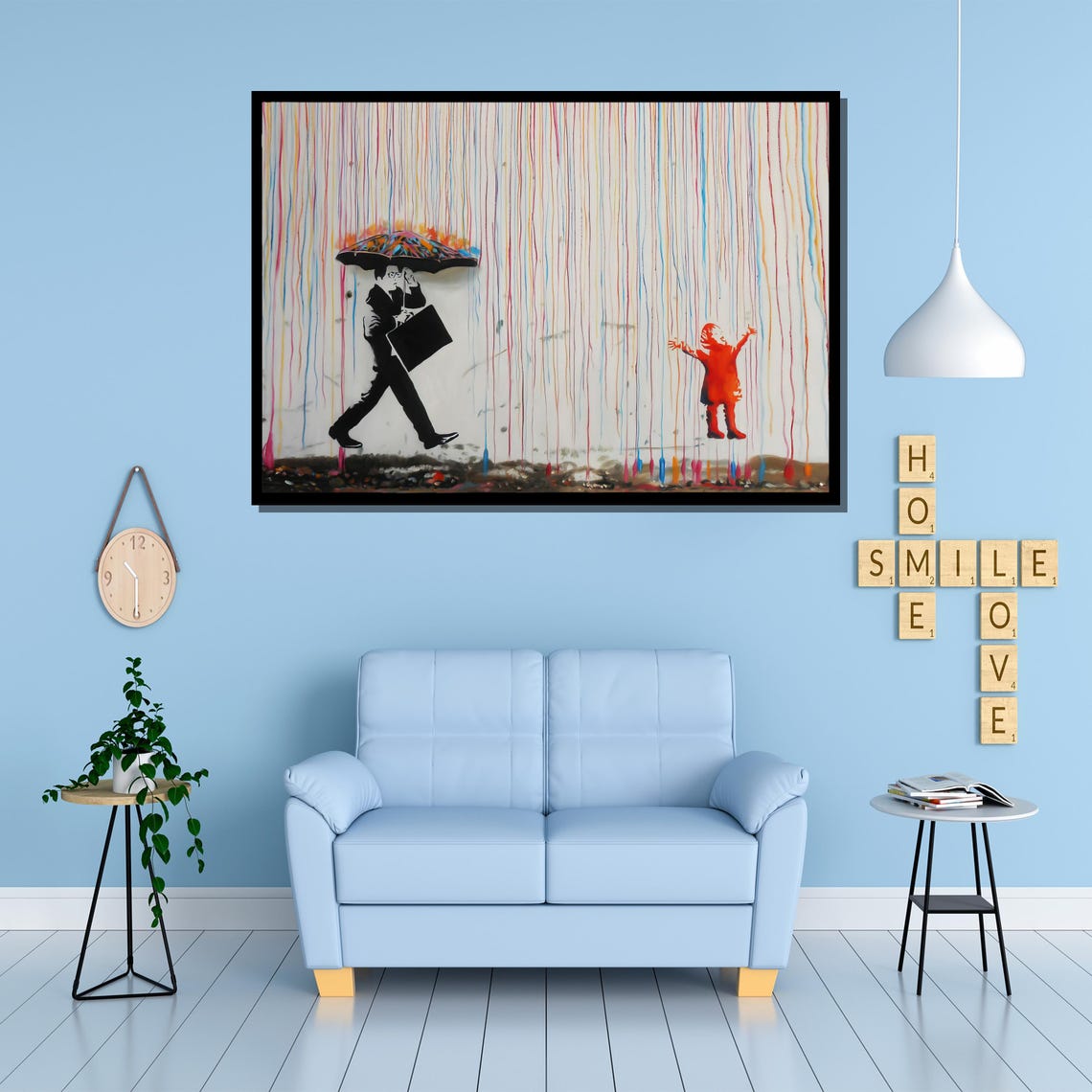 Businessman Shielding Himself In Colorful Rain Graffiti Poster - Image 4