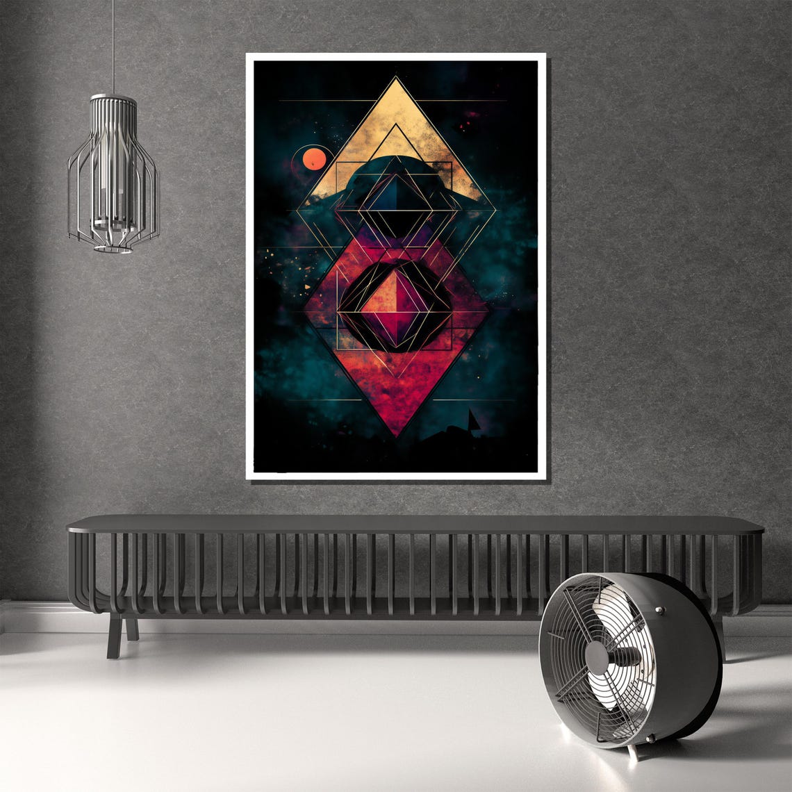 Sacred Geometry Gold Pyramid Cosmic Abstract Painting Wall Poster - Image 2