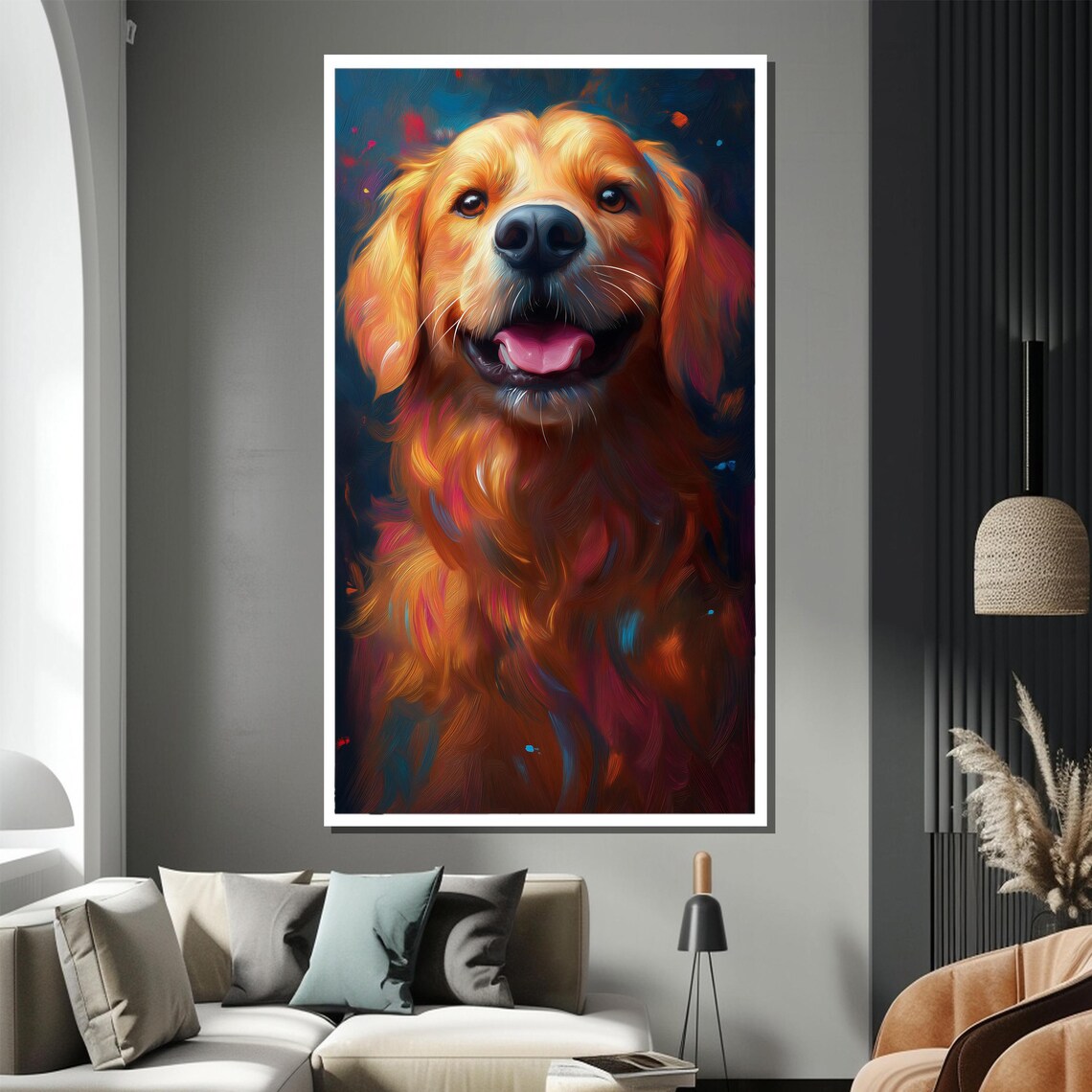Joyful Golden Retriever Colorful Painted Portrait Art Poster - Image 2
