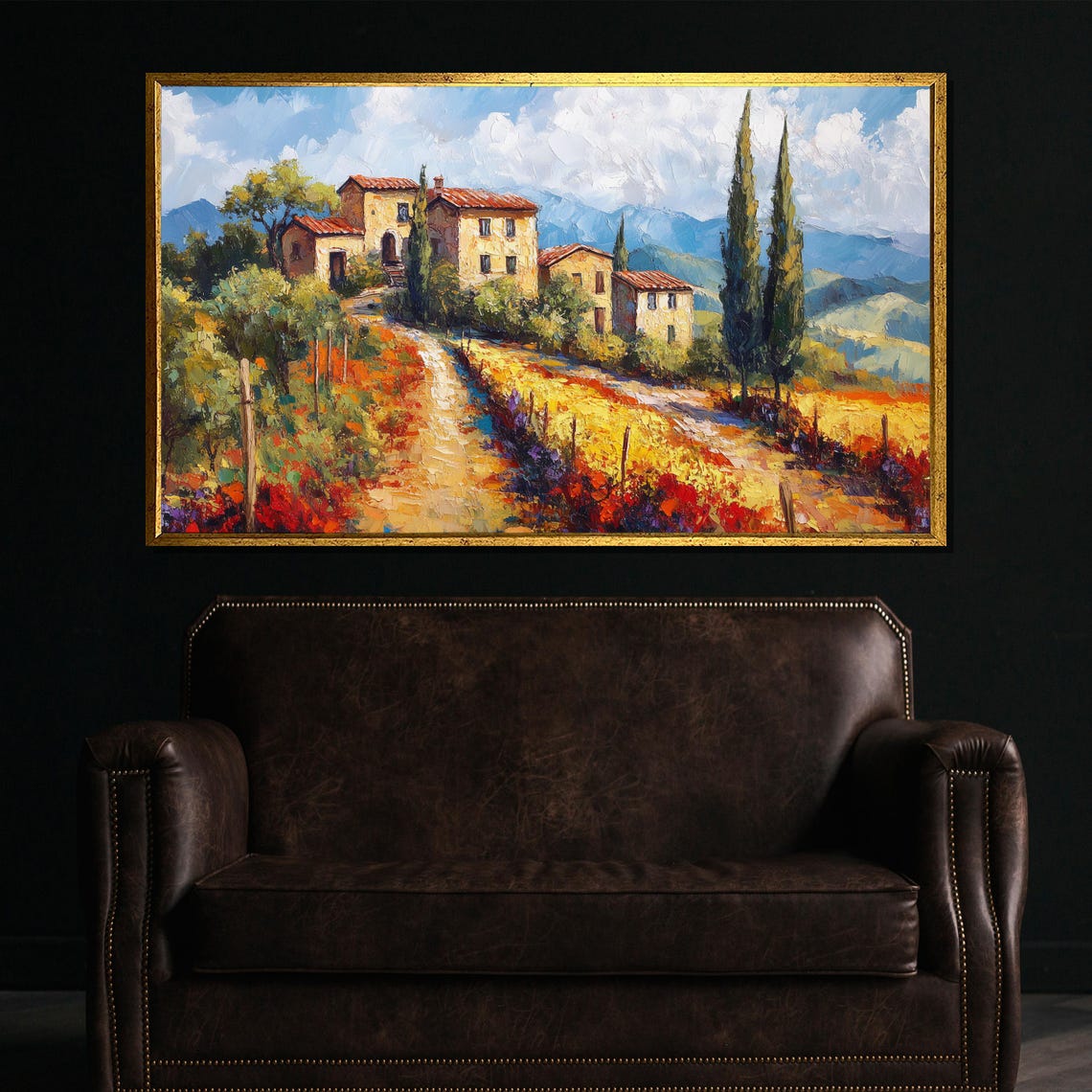 Sun Drenched Tuscan Villa On A Flower Lined Country Path Poster