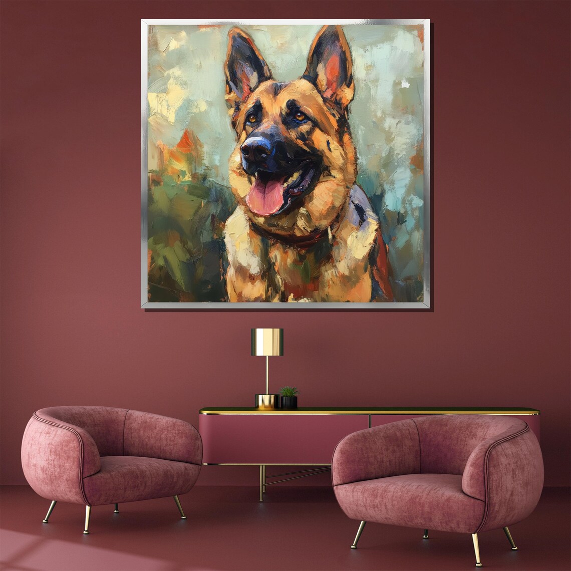 Happy German Shepherd with a Big Smile Dog Portrait Art Poster - Image 3