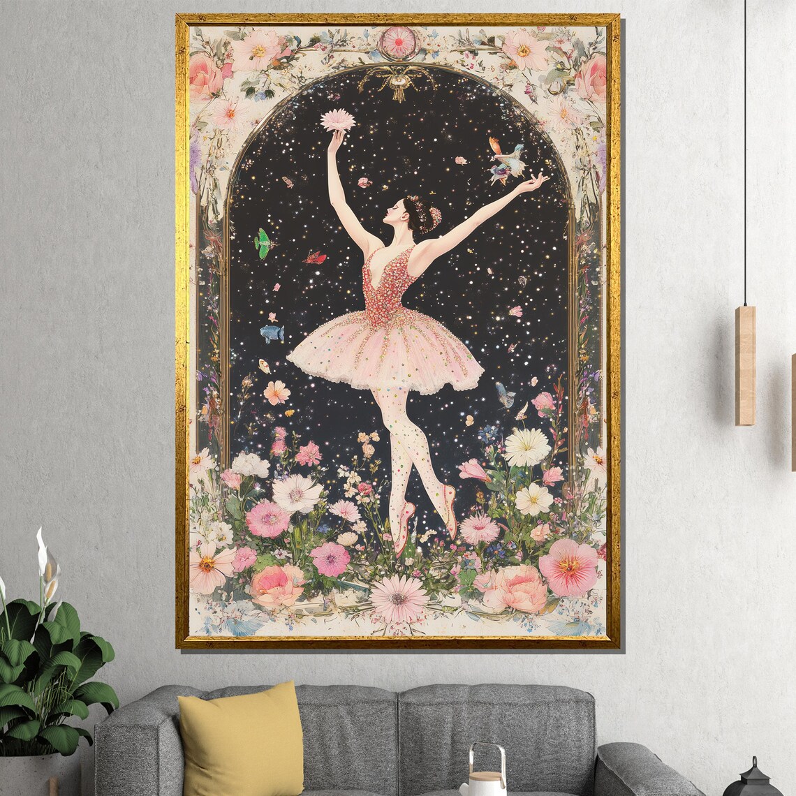 Enchanting Ballerina in a Floral Night Garden Fantasy Poster