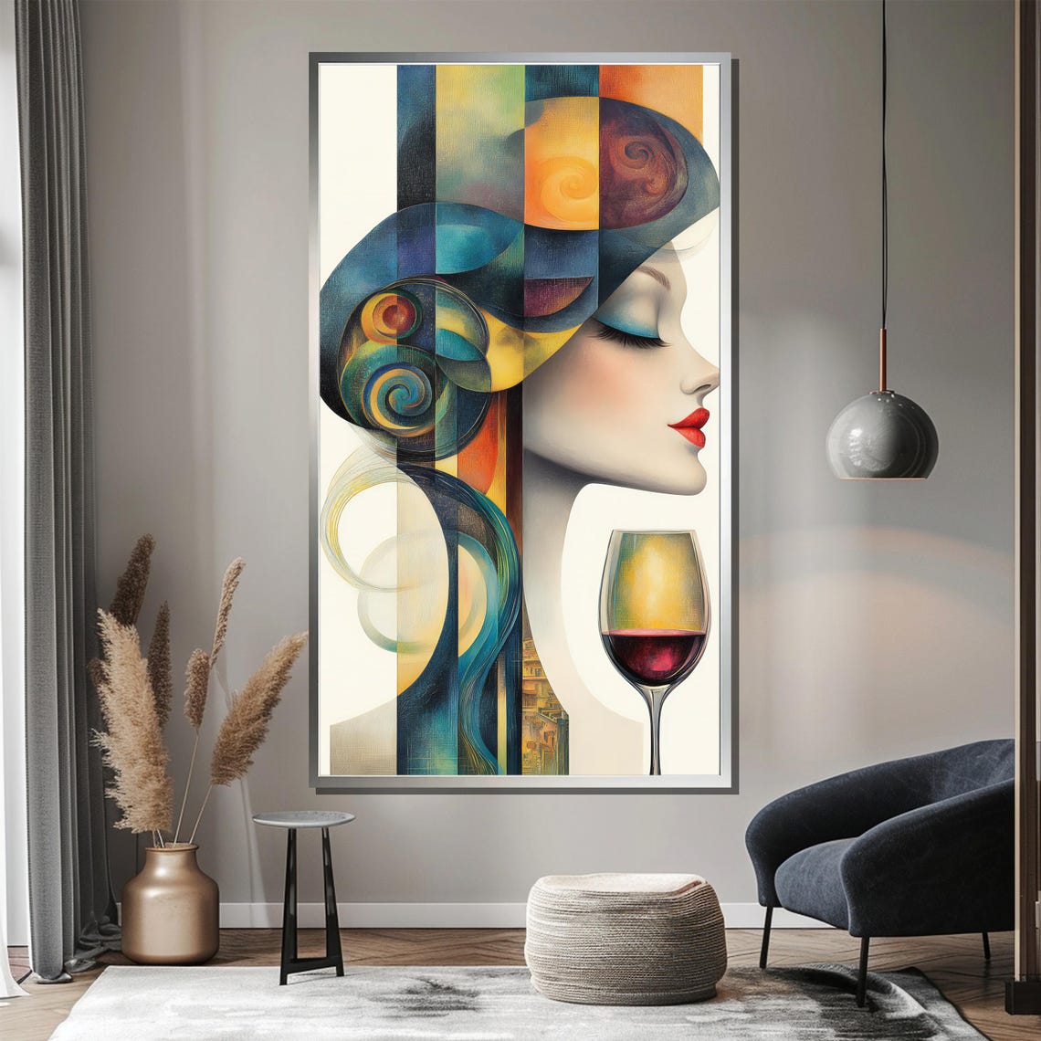 Abstract Woman With Wine Glass Cubist Jewel Tone Style Poster - Image 4