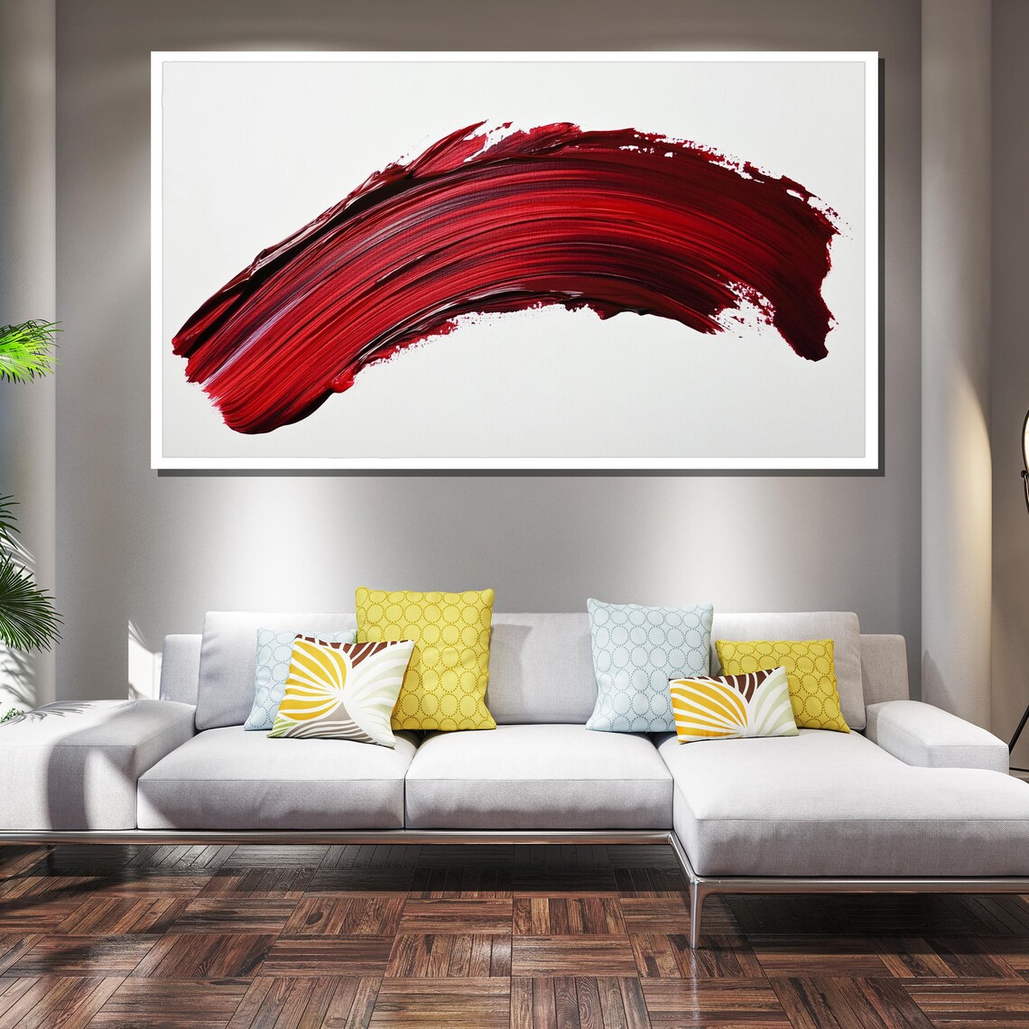 Minimalist Red Brushstroke Painting Modern Abstract Wall Art Luxury Home Decor Gift For Contemporary Spaces - Image 2