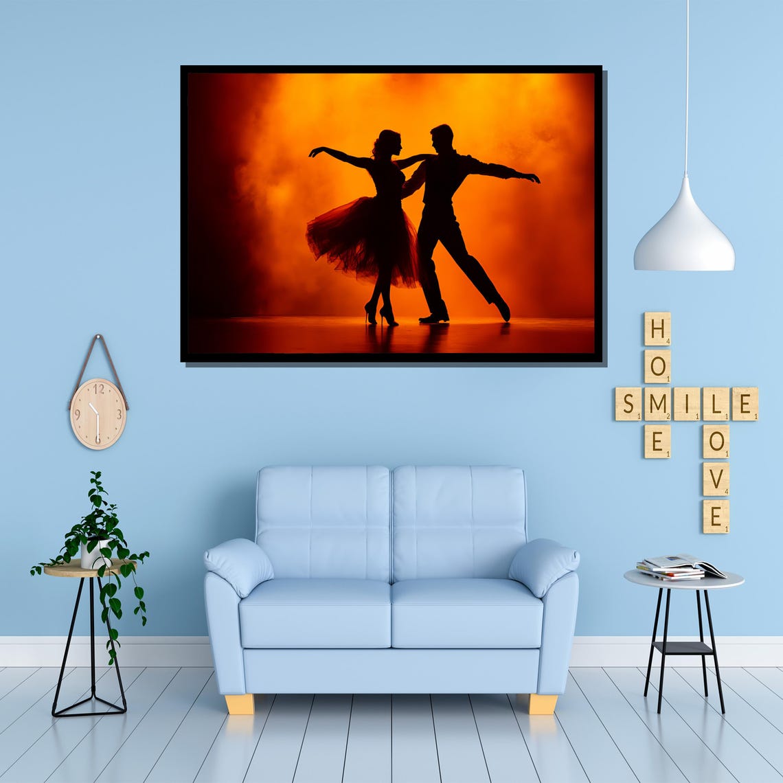 Silhouette Dance Couple on a Fiery Orange Sunset Stage Poster - Image 4