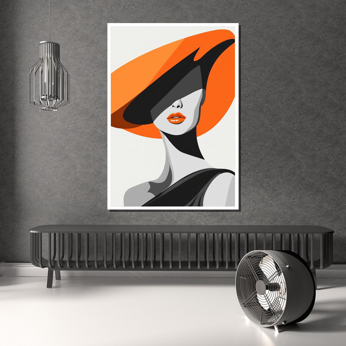Bold Orange Hat Woman Minimalist Chic Fashion Graphic Wall Art - Image 3