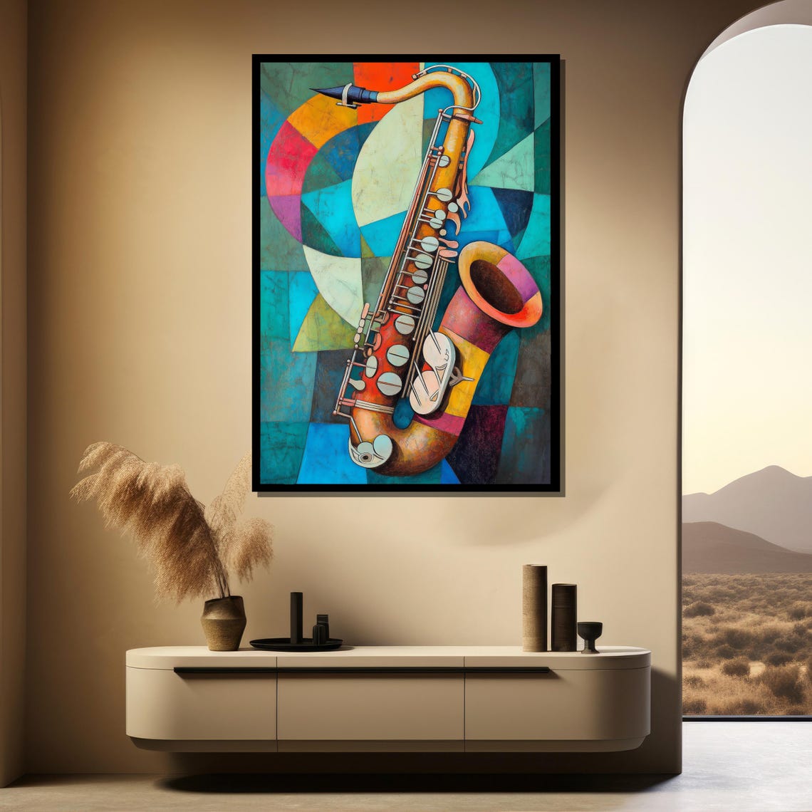 Abstract Saxophone Rainbow Cubist Jazz Instrument Wall Poster - Image 4