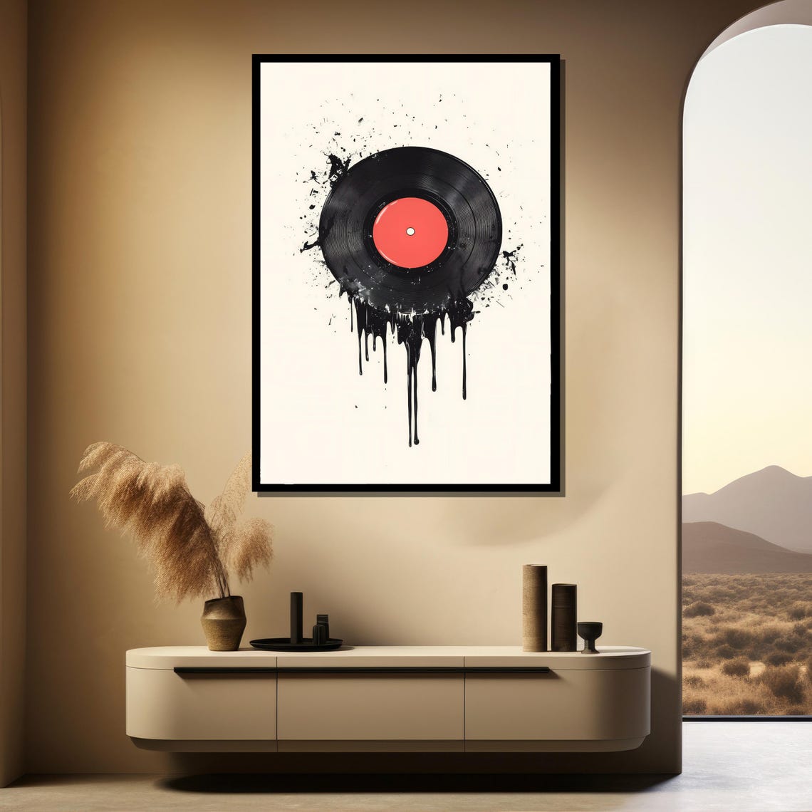 Melting Vinyl Record With Black Paint Drips Bold Music Art Poster - Image 4