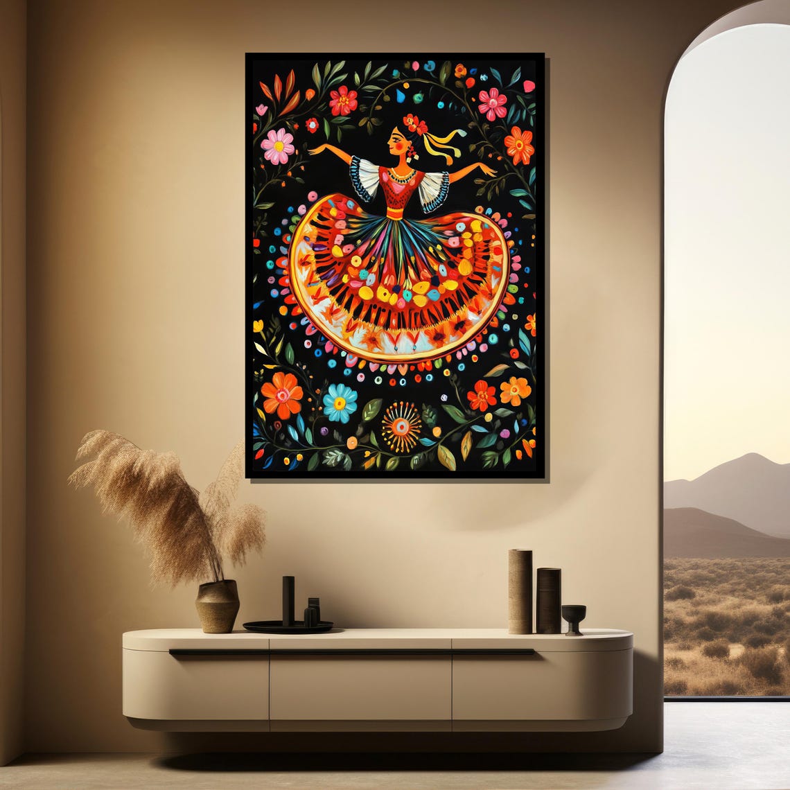 Joyful Mexican Folk Dancer Swirling Colorful Dress Folk Art Poster - Image 5