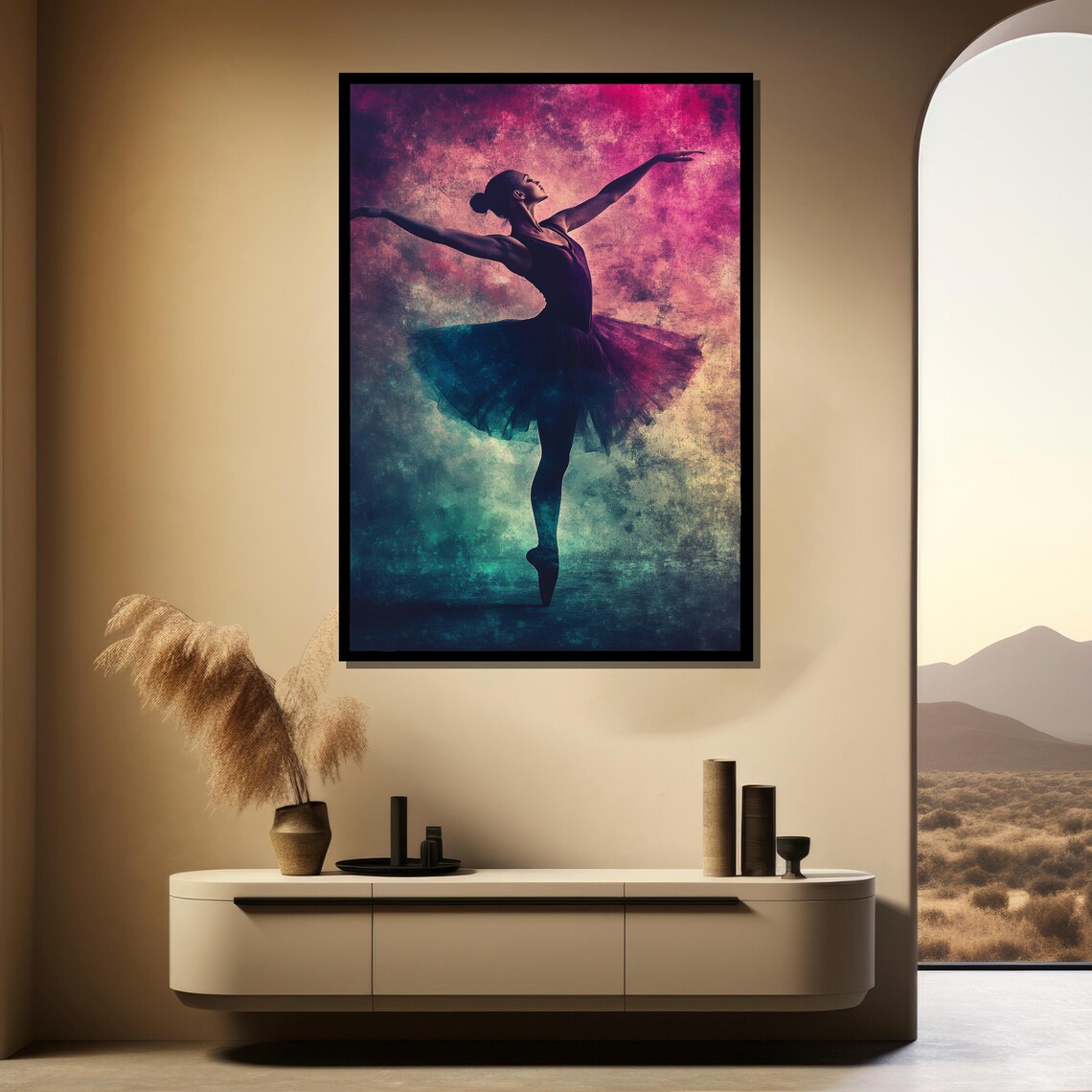 Colorful Ballerina Silhouette Dancing in Pink and Teal Grunge Poster - Image 4