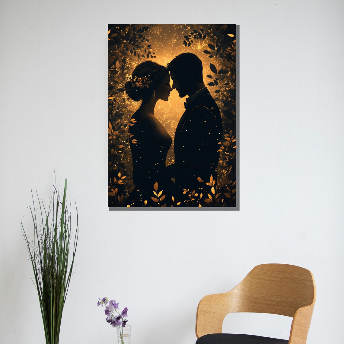 Golden Glow Romantic Couple Silhouette Elegant Evening Art Poster - Image 2