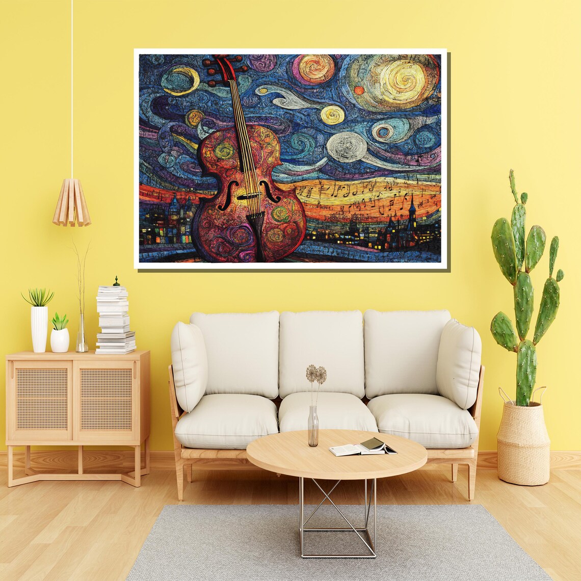 Violin Starry Night Swirl Musical Sky Art Painting Wall Poster - Image 2