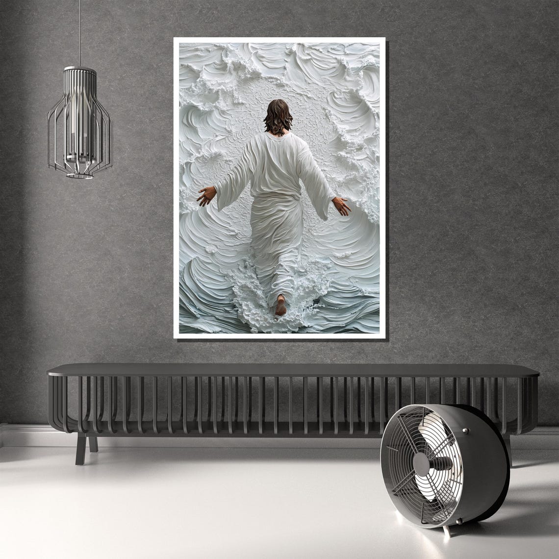 Jesus Walking on Water White 3D Textured Relief Waves Poster - Image 4