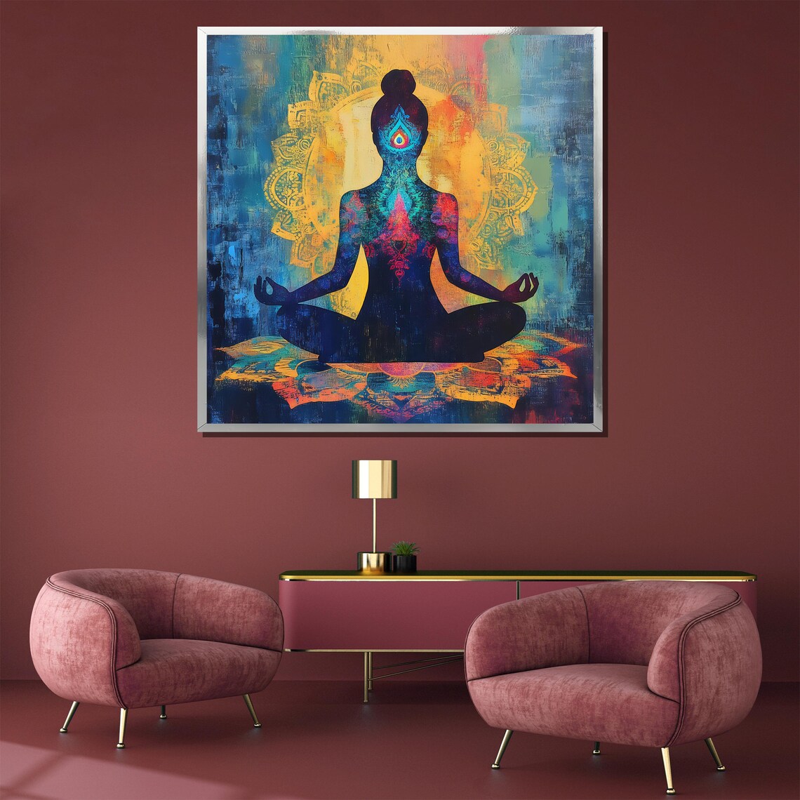 Vibrant Chakra Yoga Meditation With Golden Mandala Art Poster - Image 3