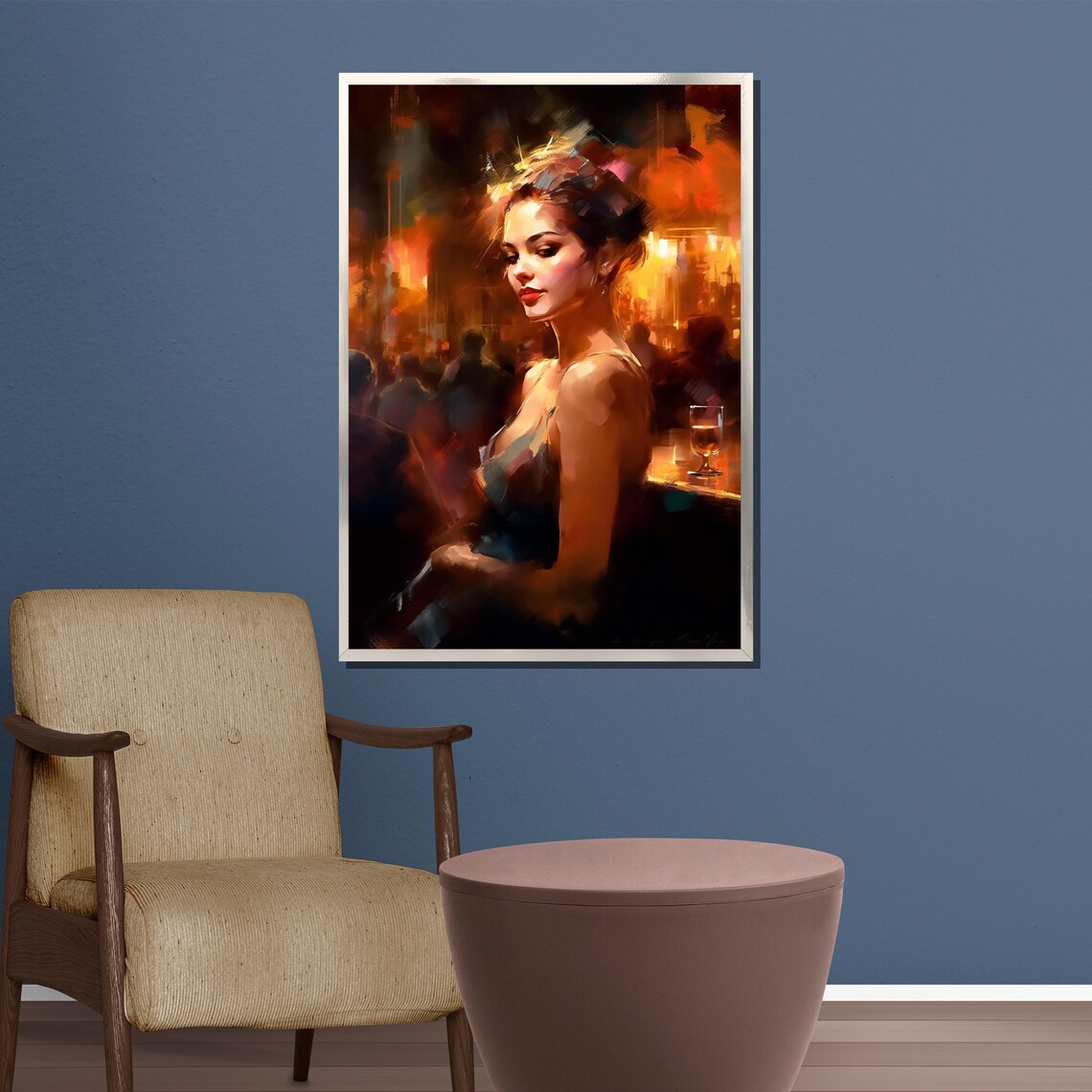 Elegant Woman At A Glowing Bar Nightlife Impressionist Poster - Image 4
